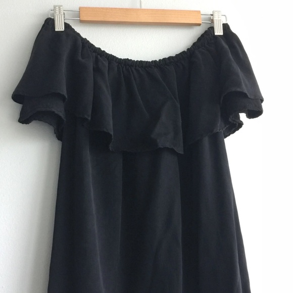 Zara Premium Women's Mini Dress Off The Shoulder Size Small Black 100% Tencel - Picture 4 of 6